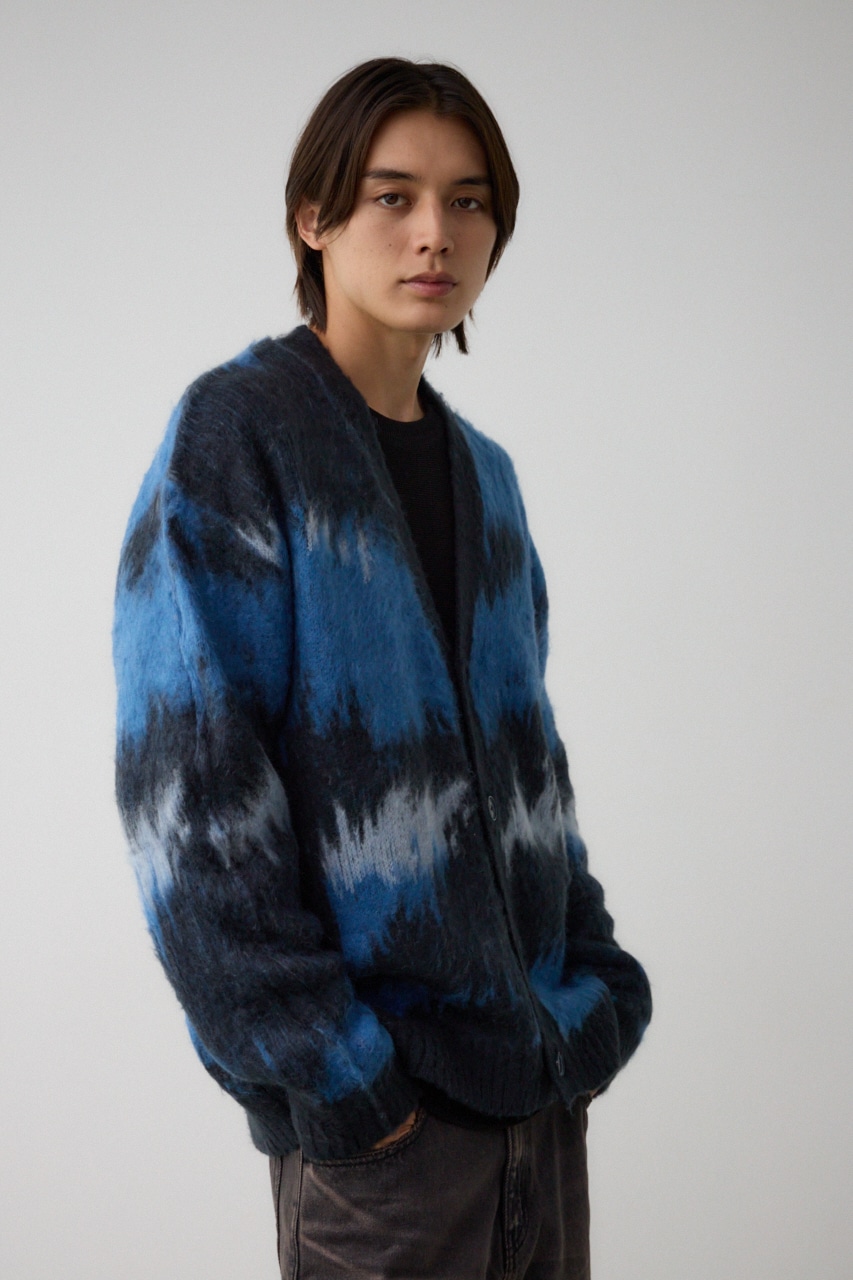 総柄モヘアライクカーディガン 柄NVY FREE