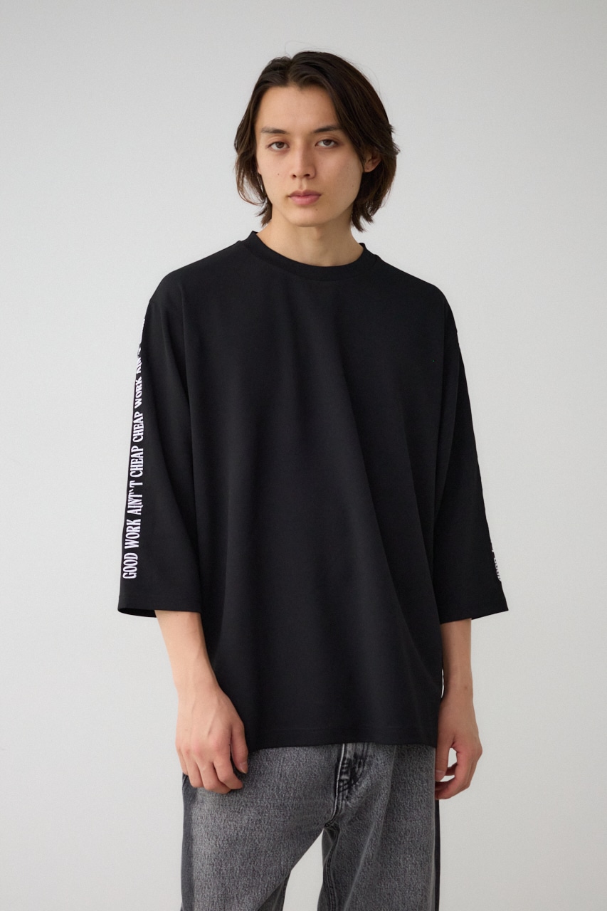 袖刺繍8分袖ビッグT BLK FREE