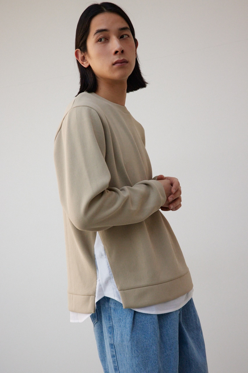 シャツレイヤードスリットニットソー BEG M