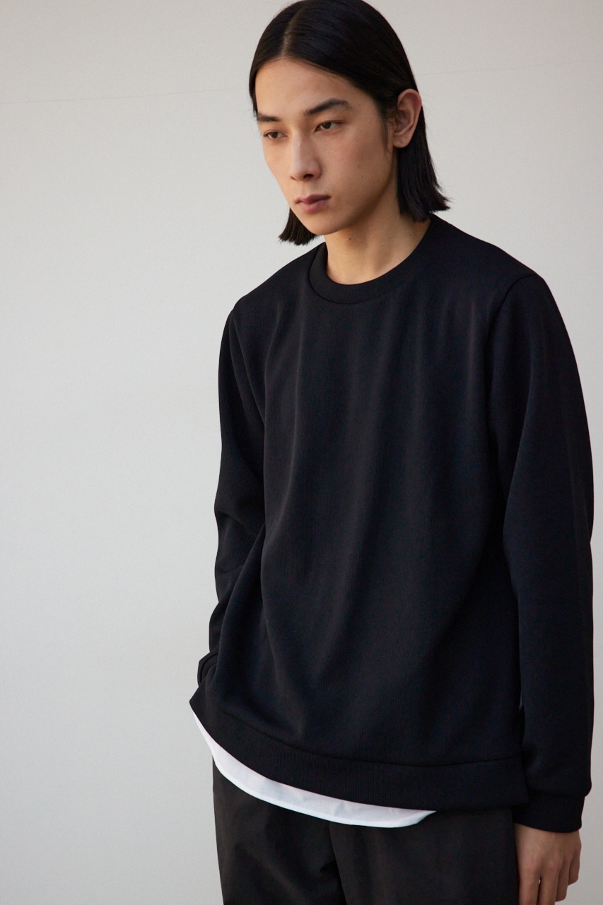 シャツレイヤードスリットニットソー BLK M