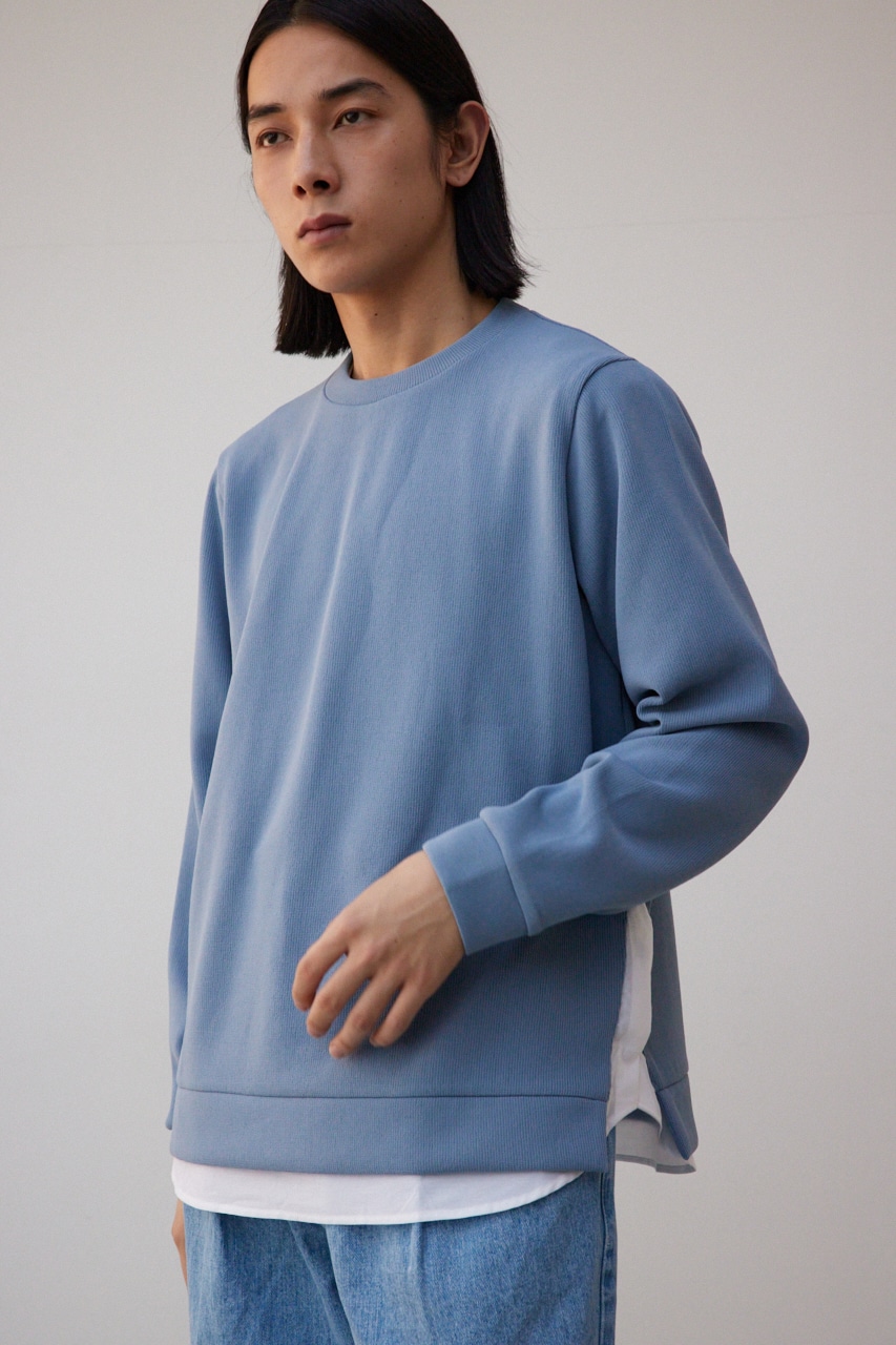 シャツレイヤードスリットニットソー BLU M