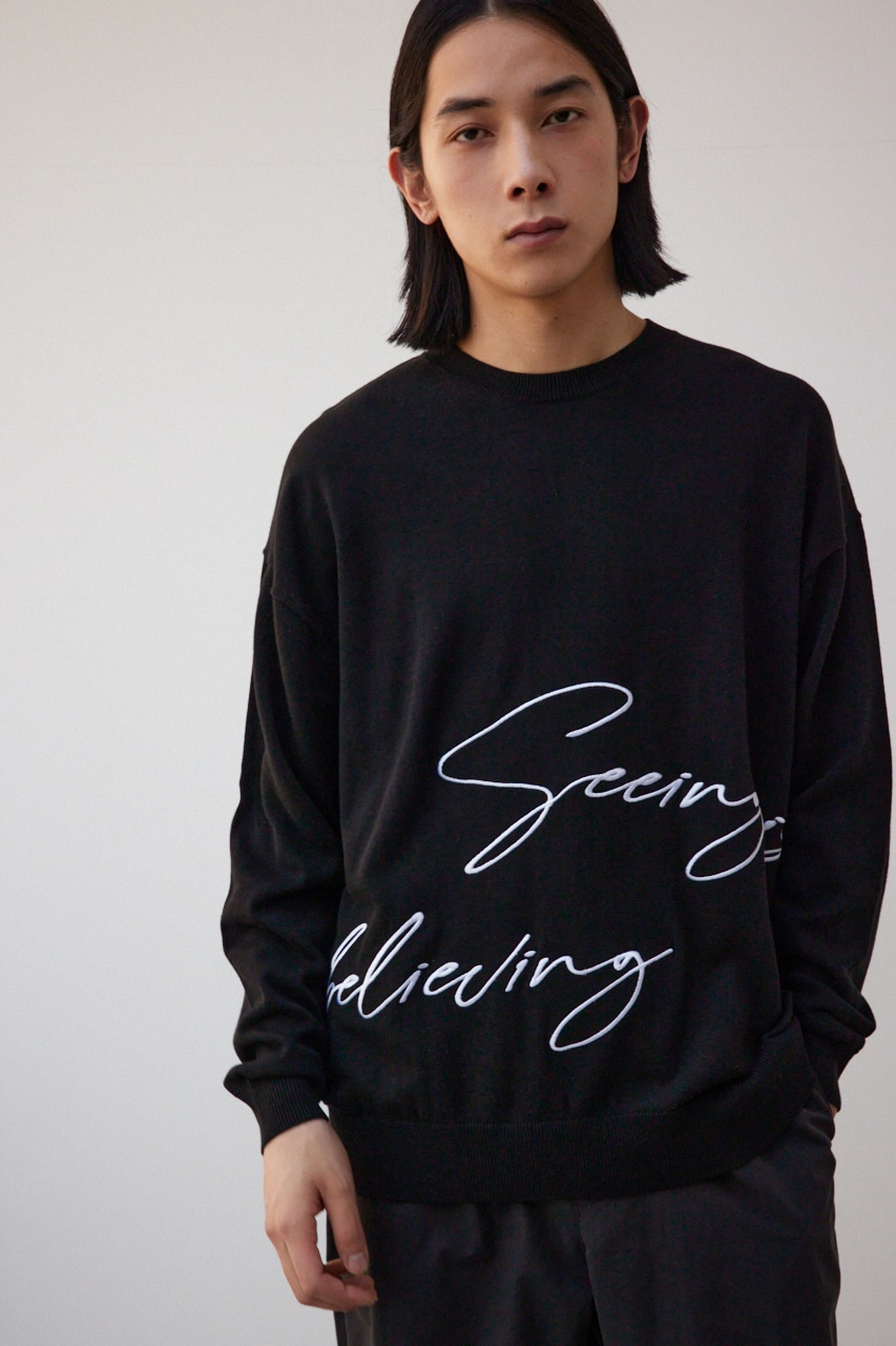 3D刺繍長袖ニットトップス BLK FREE