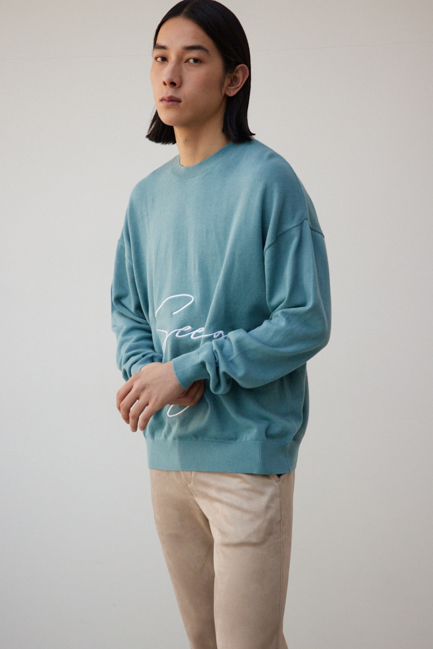 3D刺繍長袖ニットトップス L/BLU FREE