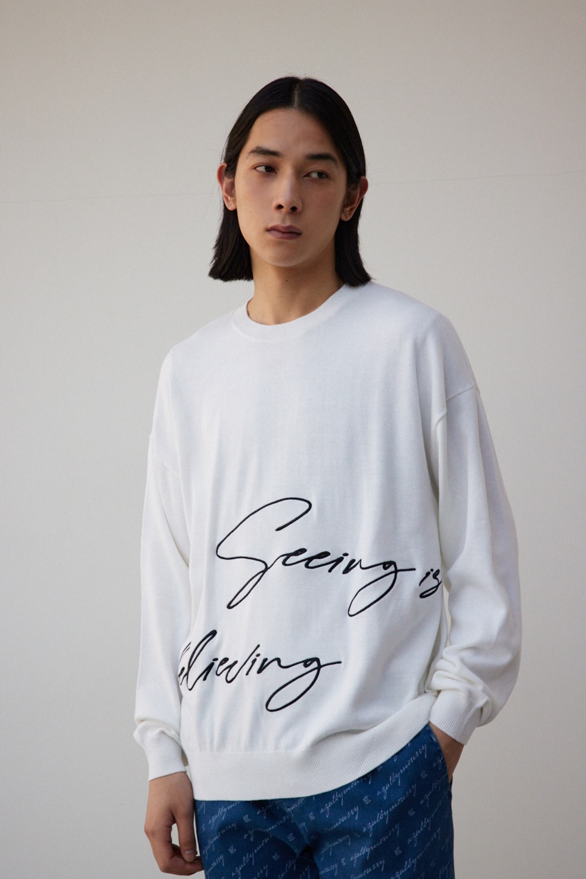 3D刺繍長袖ニットトップス WHT FREE