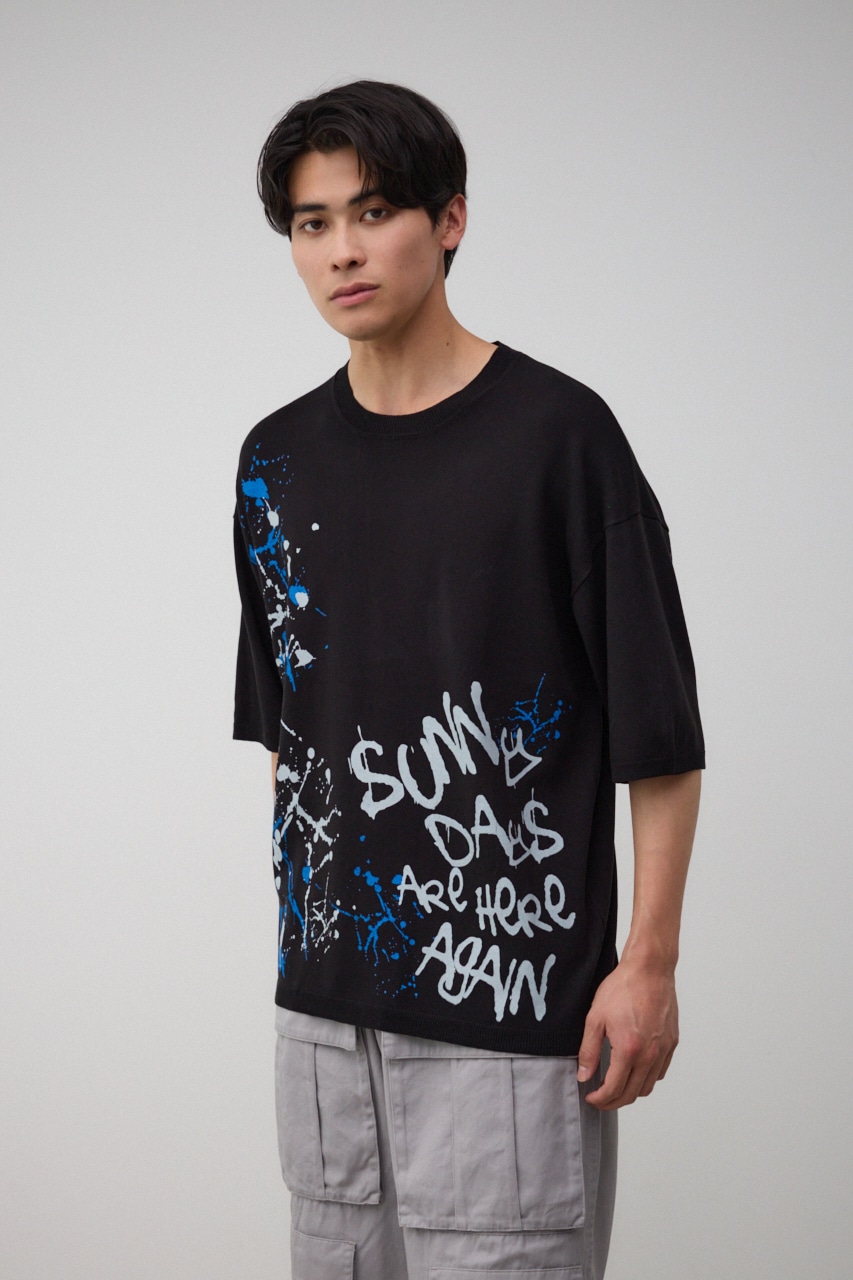 ペイントグラフィックニットトップス BLK FREE