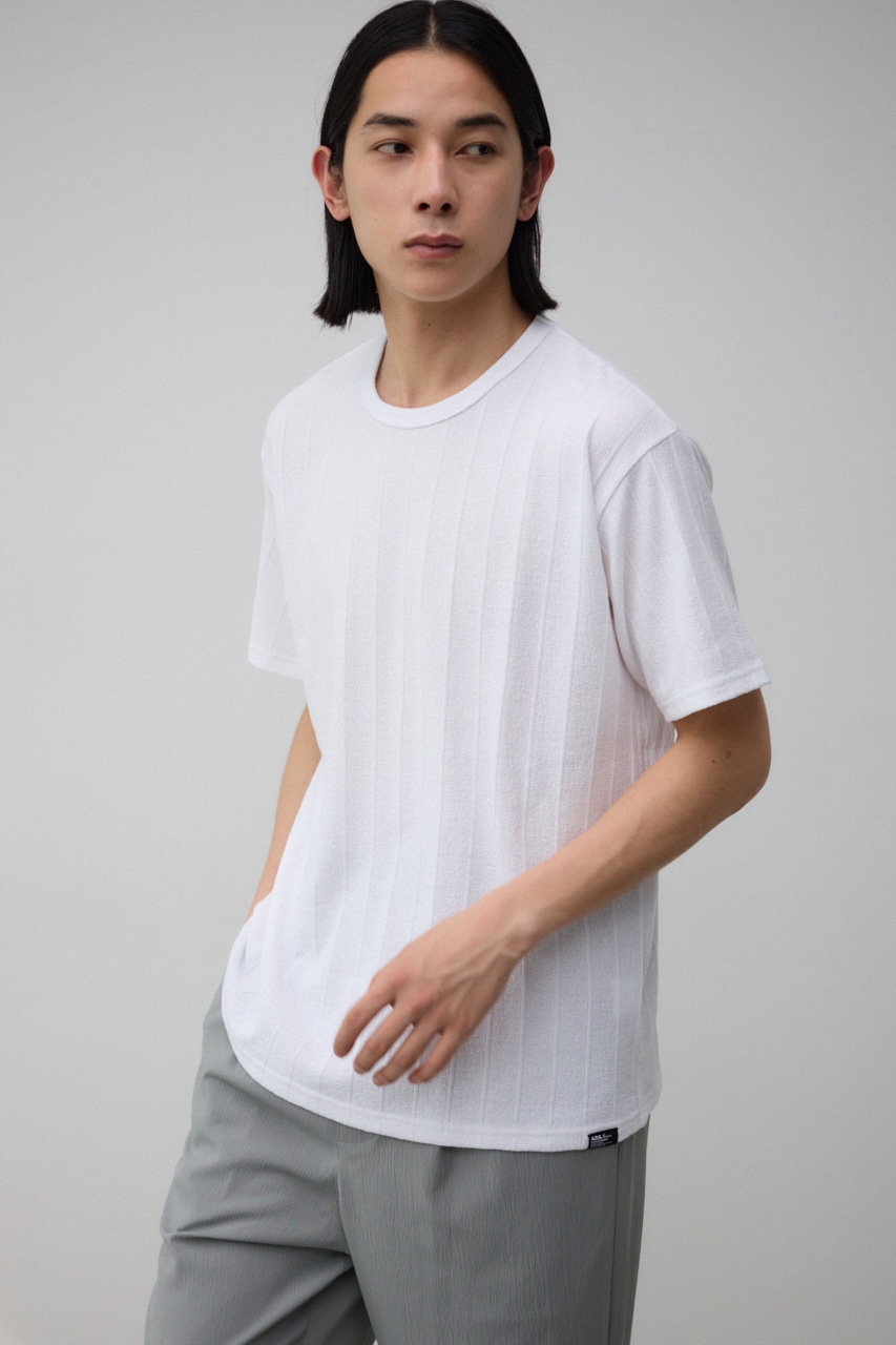 シャドウストライプクルーネックTシャツ WHT M