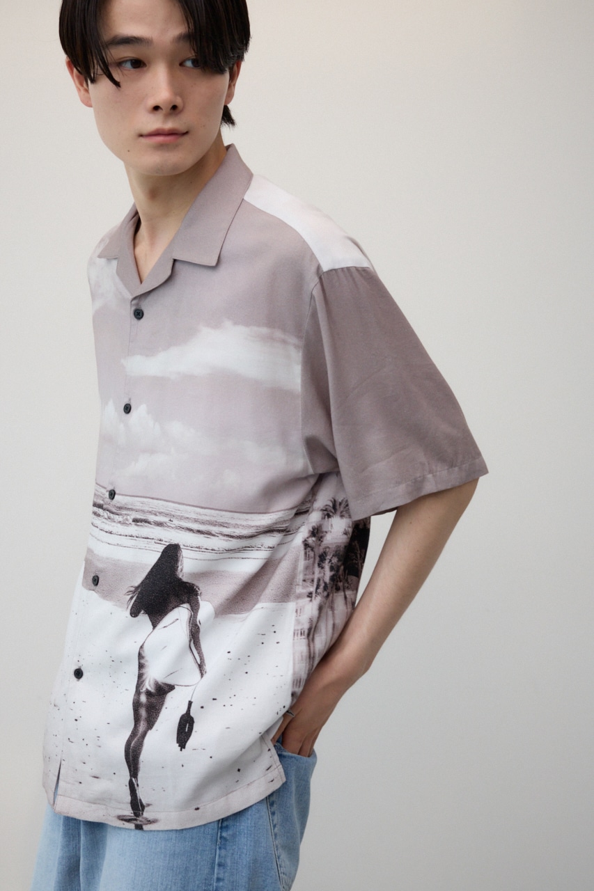 ビンテージ風サーフフォトシャツ 柄BEG FREE