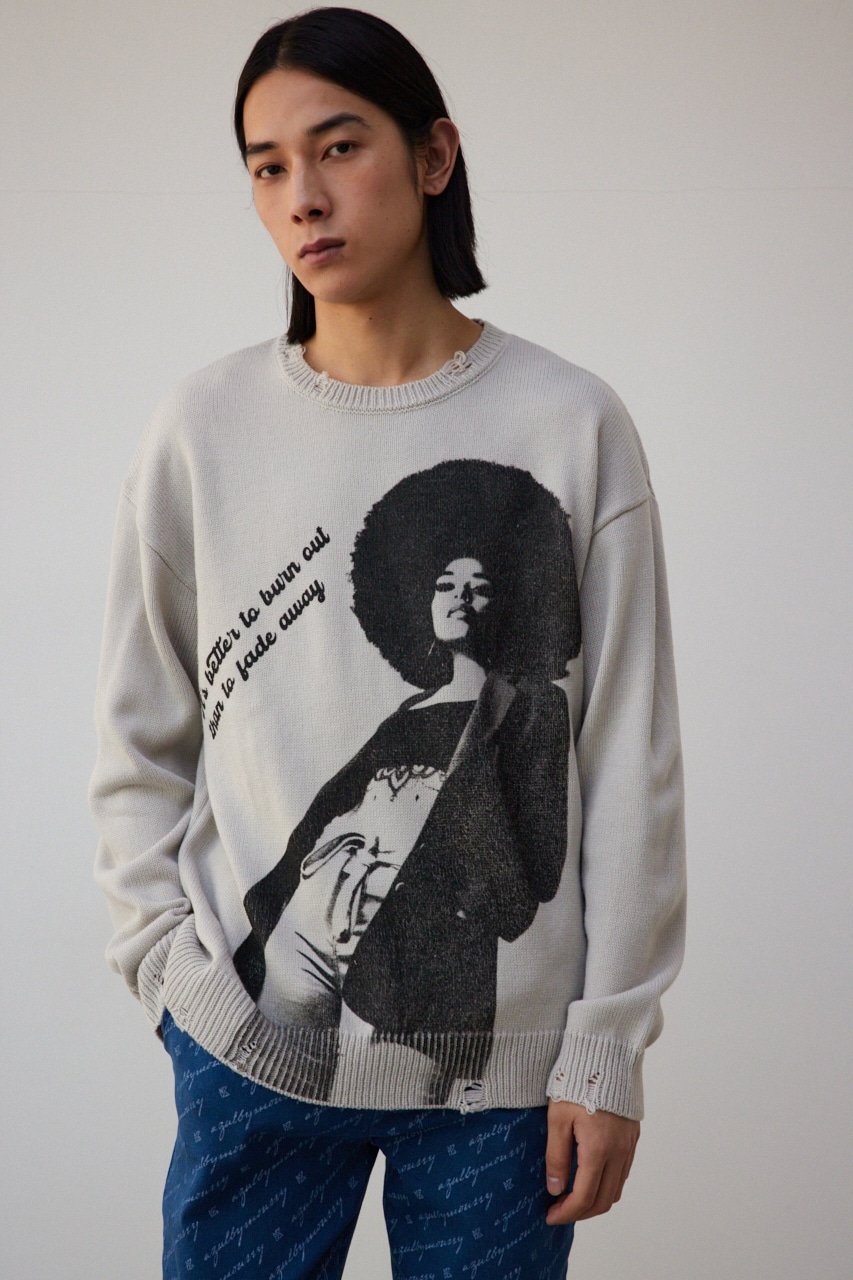 フォトプリントニットトップス GREIGE FREE