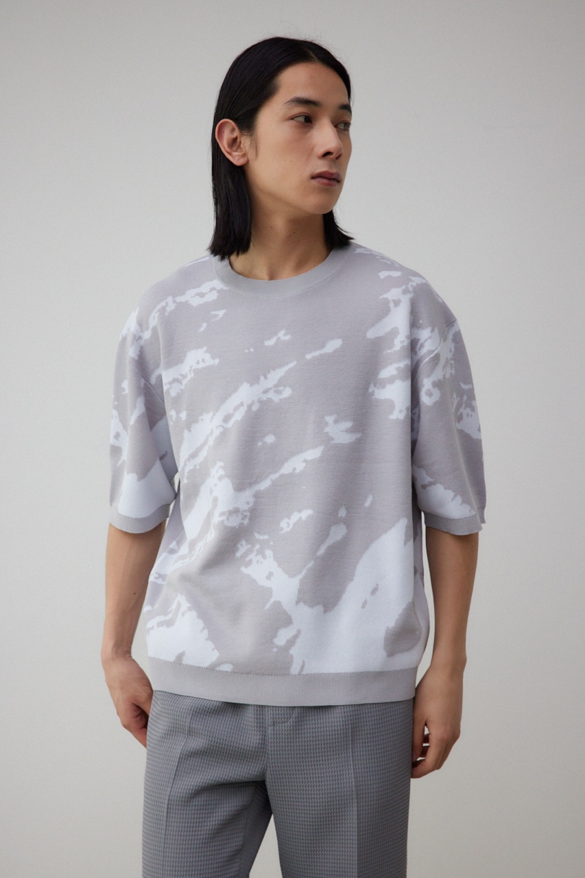 総柄半袖ニットトップス 柄GRY FREE