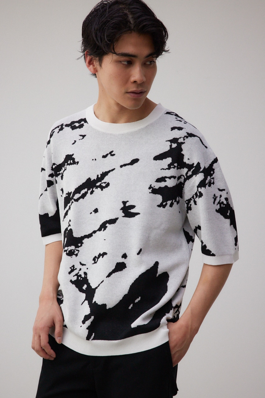 総柄半袖ニットトップス 柄WHT FREE