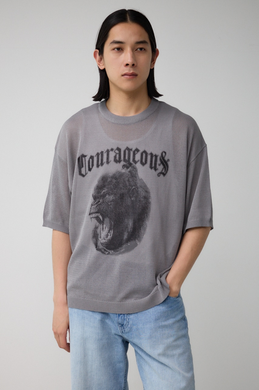 Couragcousプリント半袖ニット GRY FREE