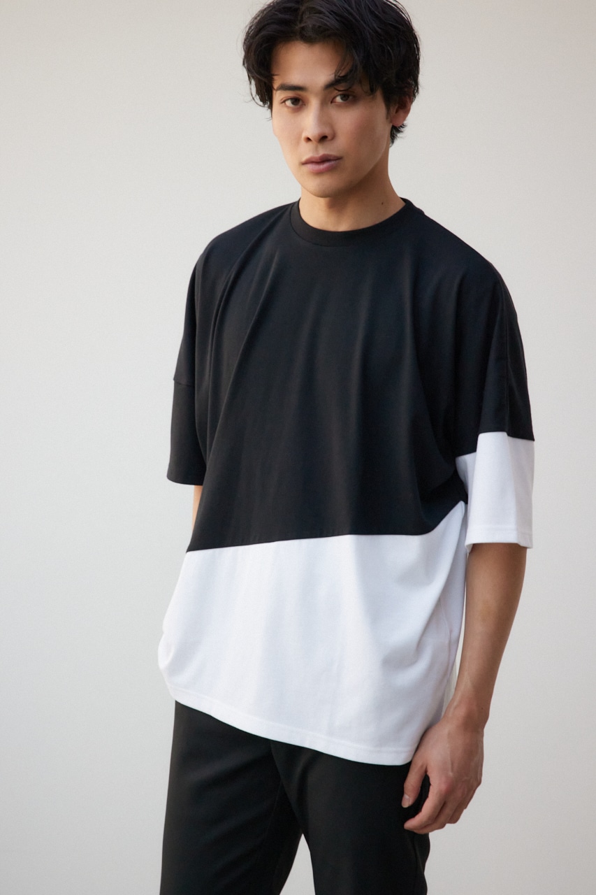 スイッチングバイカラートップス 柄BLK FREE