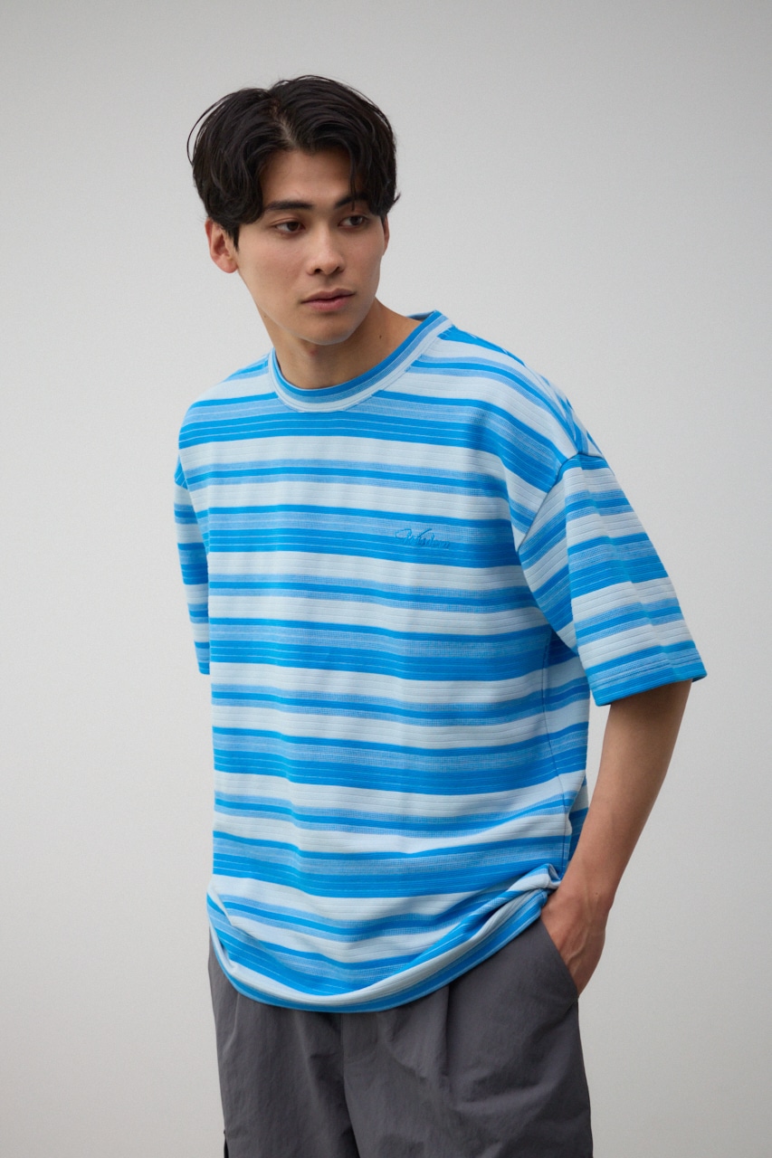 リップルジャガードボーダービッグTEE 柄BLU FREE
