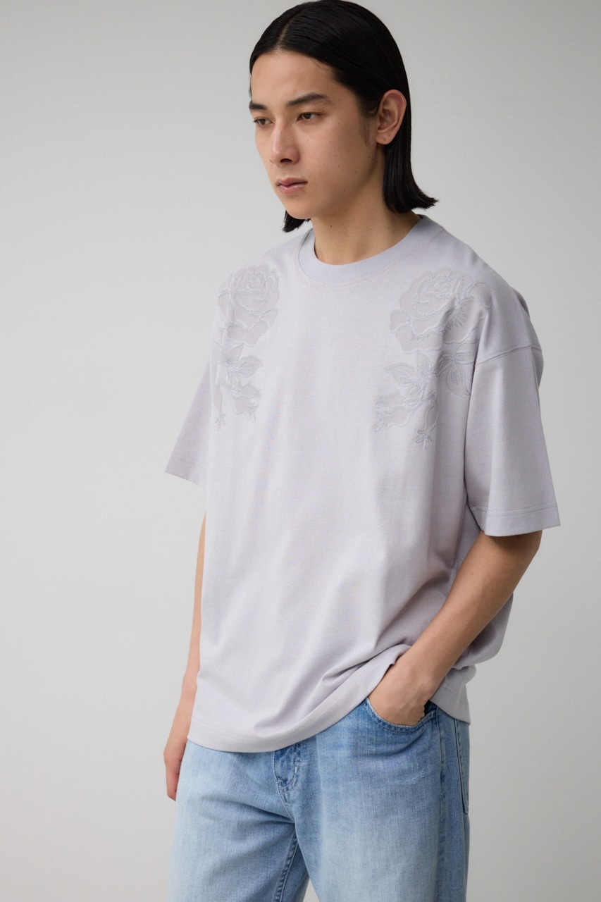 フラワープリント刺繍TEE L/GRY FREE