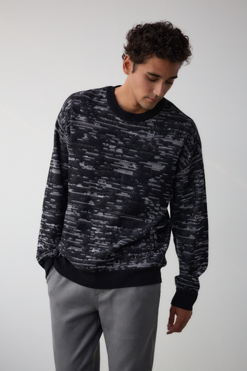 コントラストジャガードニット BLK L