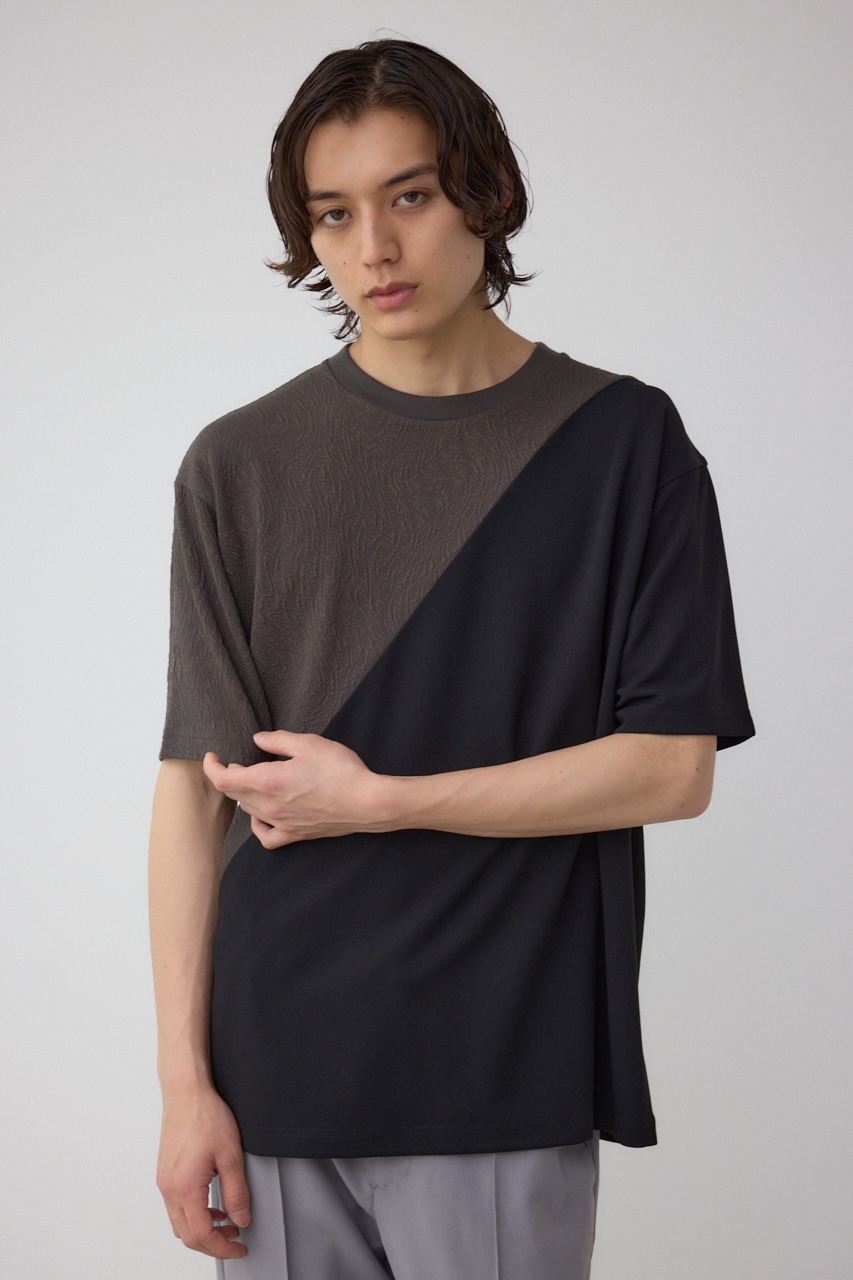 異素材スウィッチングラフィックTEE 柄BLK M