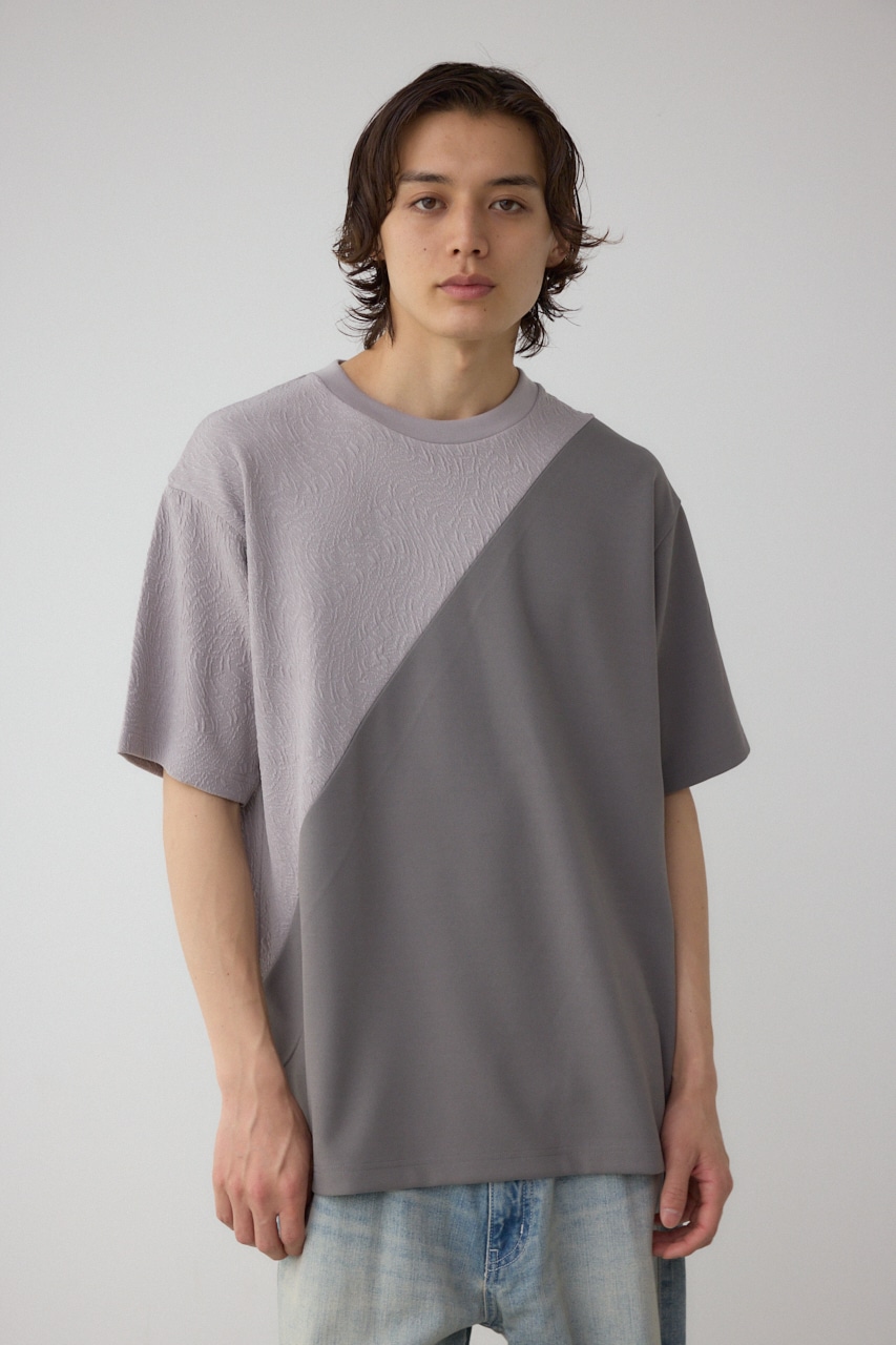 異素材スウィッチングラフィックTEE 柄GRY S