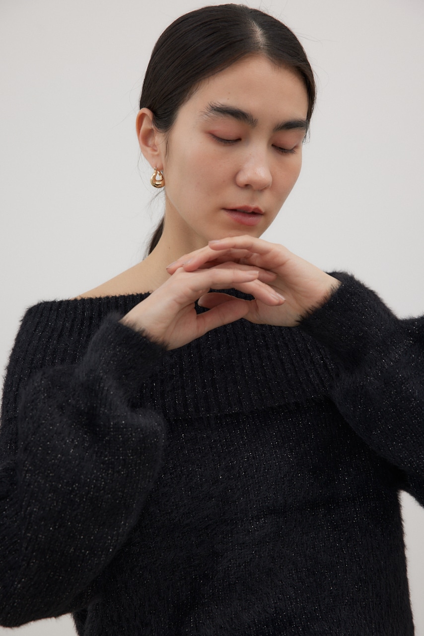 オフショルダーシャギーラメニット BLK FREE