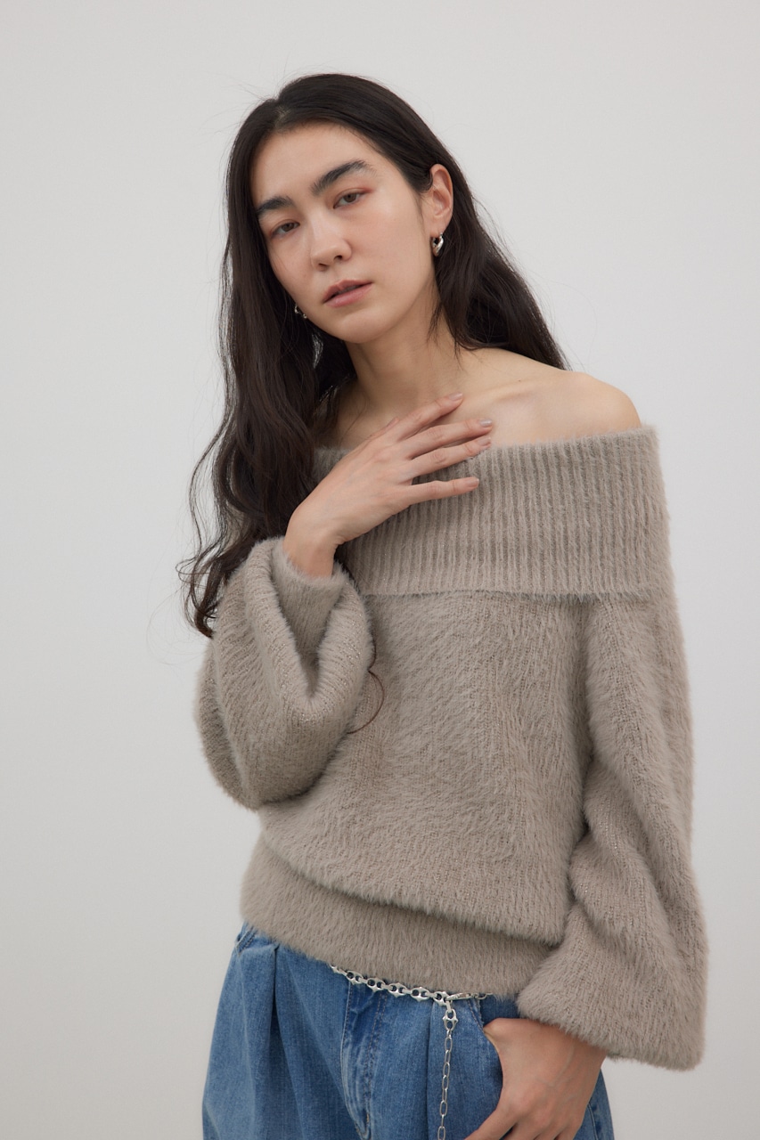 オフショルダーシャギーラメニット MOCHA FREE