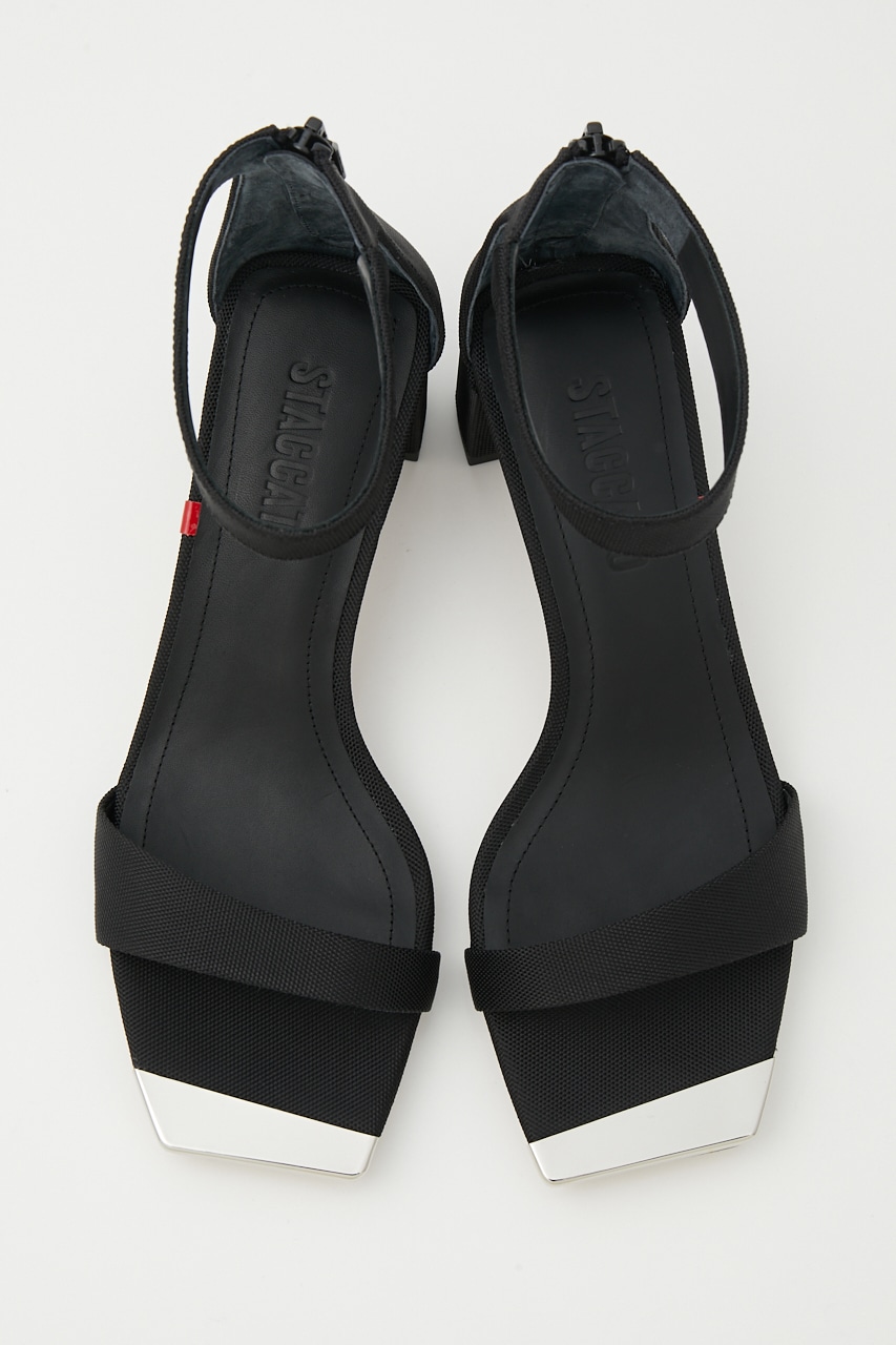 キャンバスクエアンクルストラップサンダル BLK 22.0cm