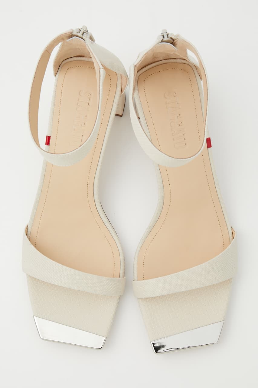 キャンバスクエアンクルストラップサンダル ECRU 24.0cm