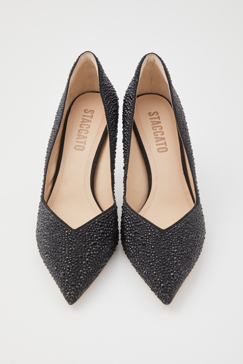 Vカットクイーンパンプス 柄BLK 22.5cm