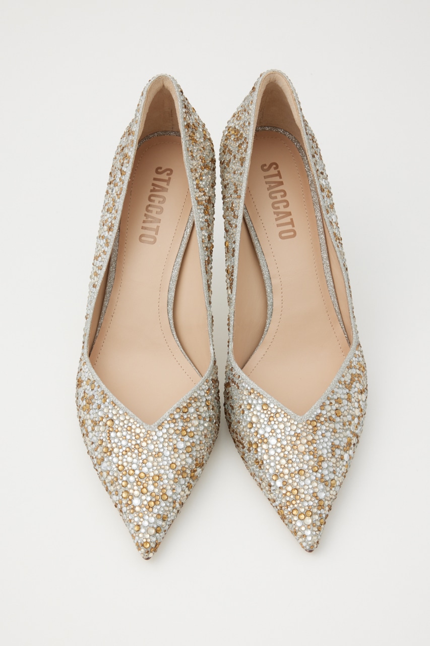 Vカットクイーンパンプス 柄SLV 24.0cm