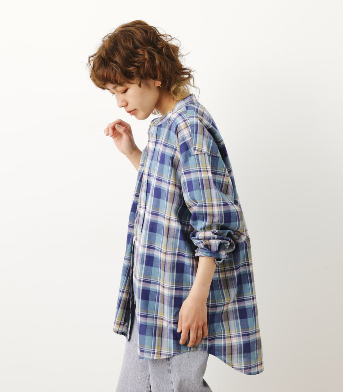 ノーカラーbig チェックシャツ F 柄wht シャツ ブラウスバロックジャパンリミテッド 公式通販サイト Shel Tter Web Store シェルターウェブストア