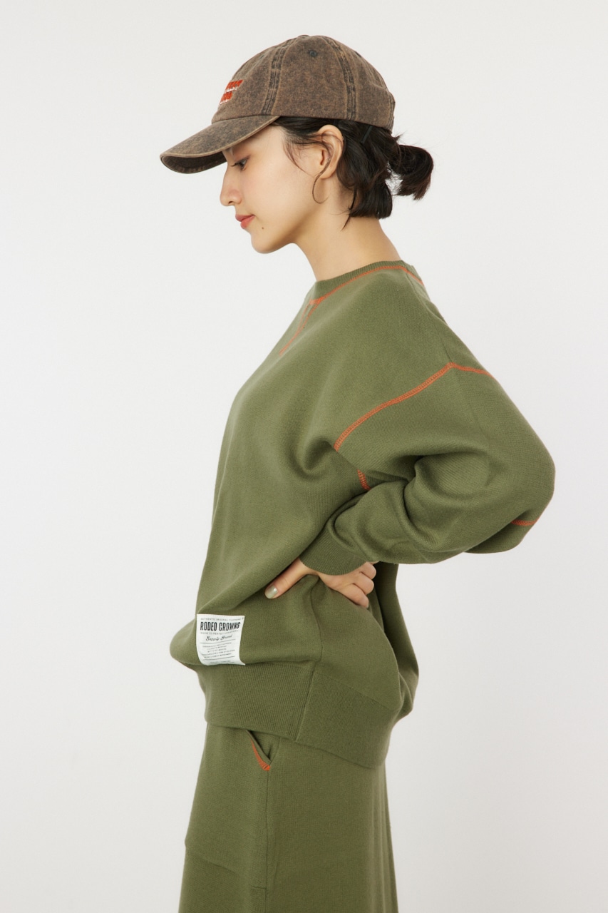 スウェットライクカラーステッチニットトップス KHA FREE