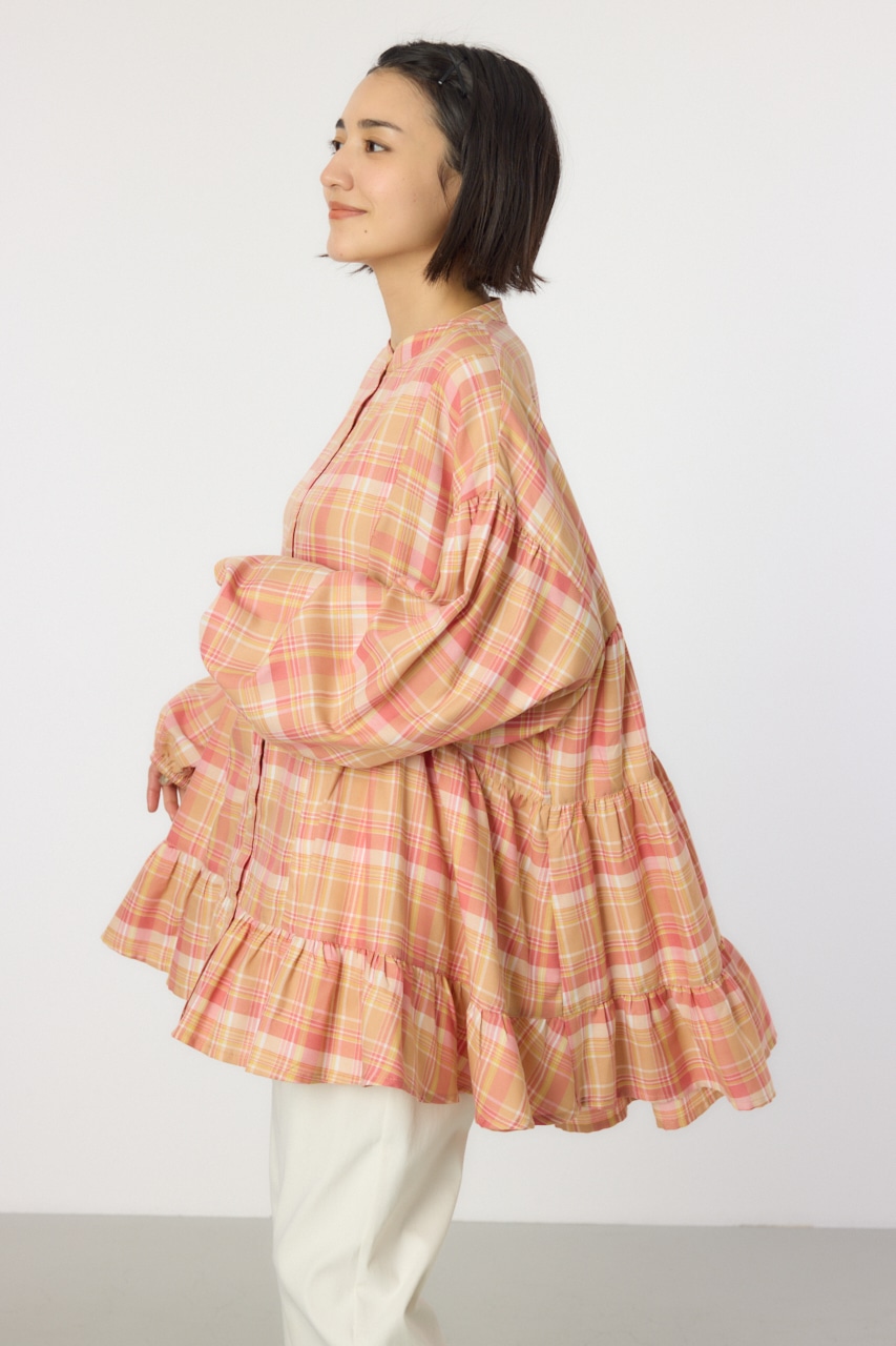 マルチチェックティアードチュニック 柄YEL FREE