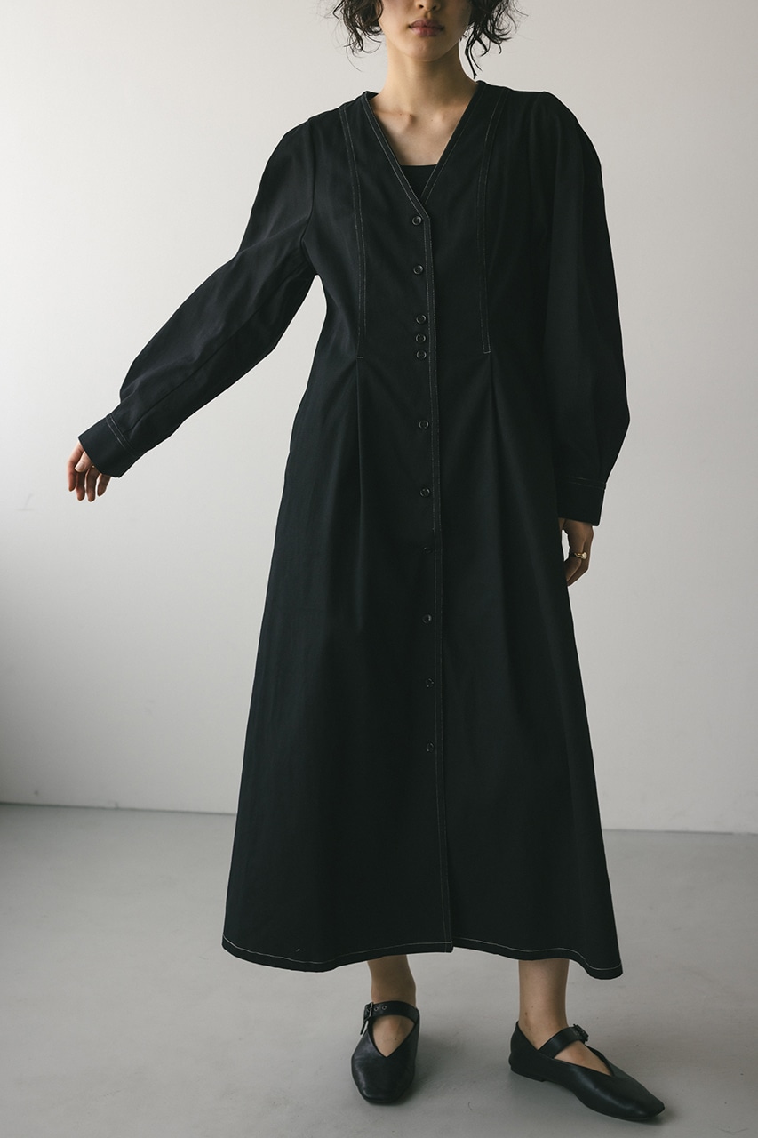 ウエストシェイプステッチワンピース BLK M