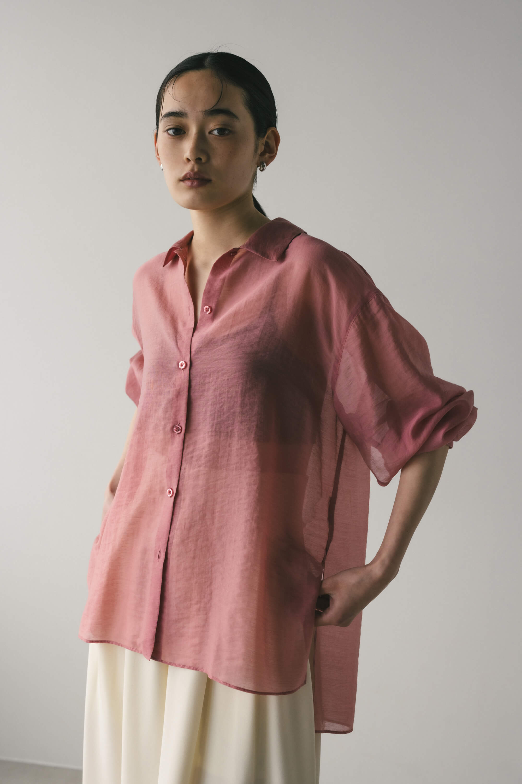 スリットスリーブシアーシャツ PNK FREE