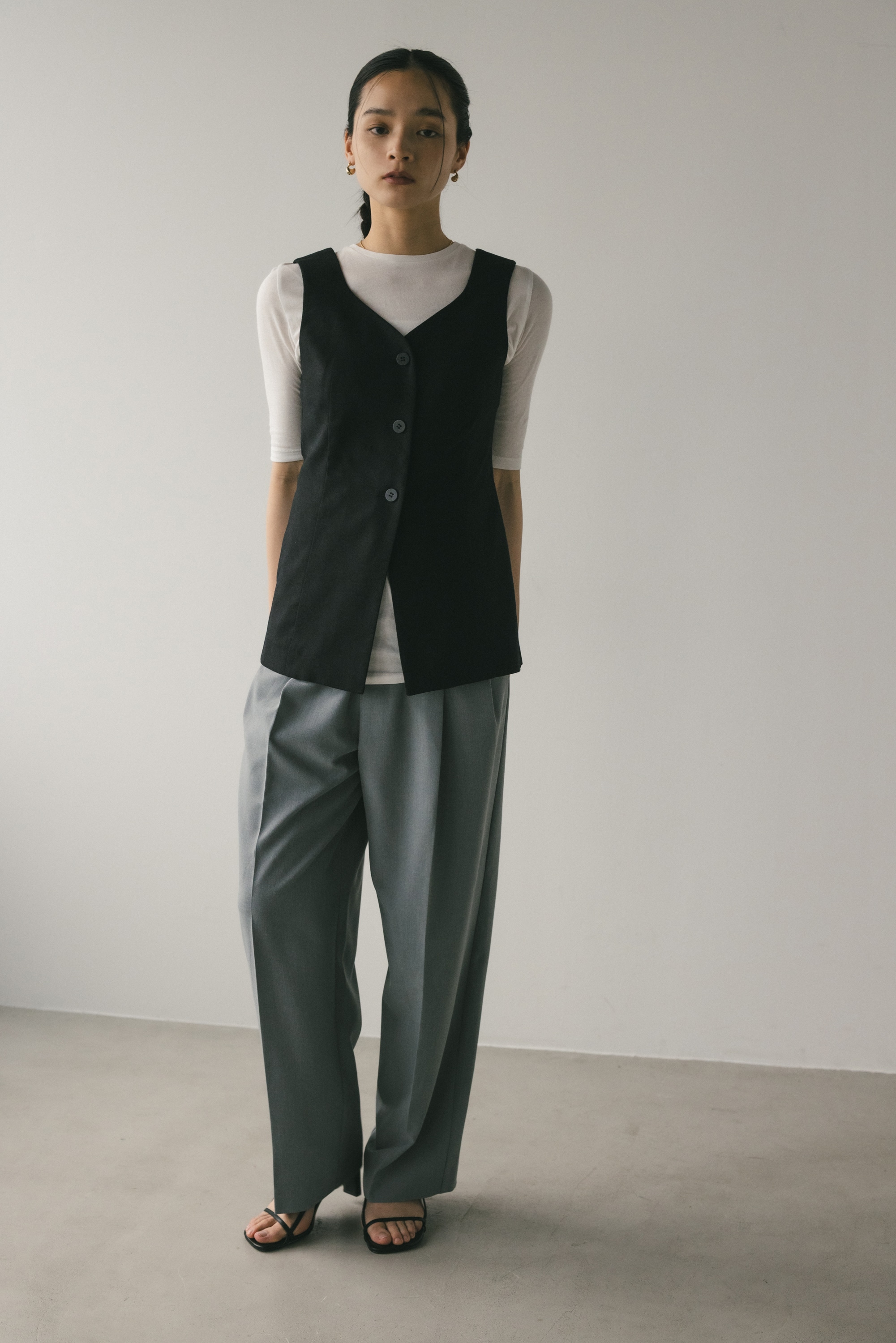 スタイルミキサー　リネンミックスルーズベスト　ブラック STYLEMIXER ベスト ジレ リネンミックスルーズベスト レディース