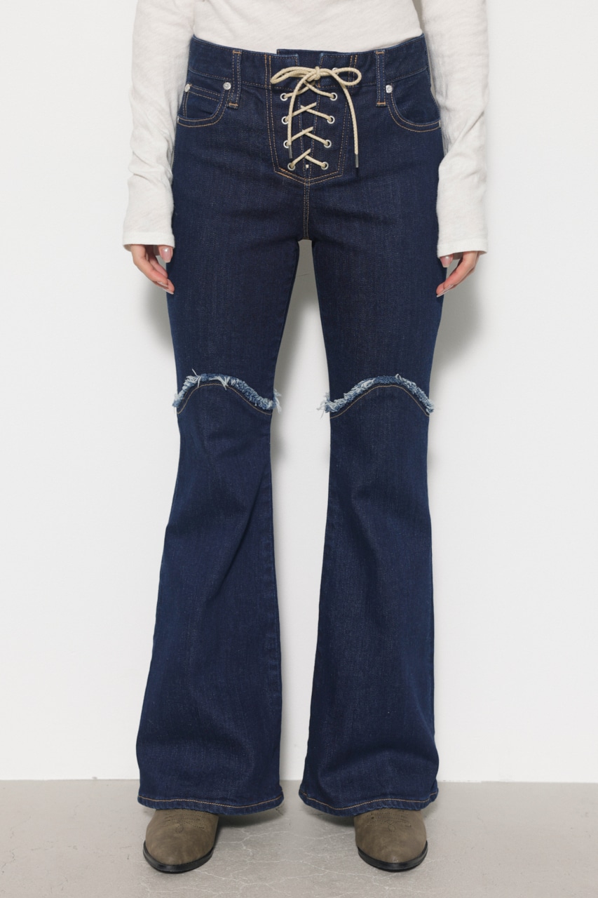 lace up front flare jeans