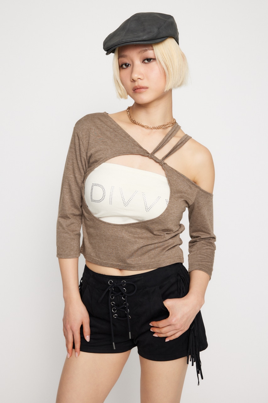LAGUA GEM | FRONT HOLE ONE SHOULDER トップス (Tシャツ