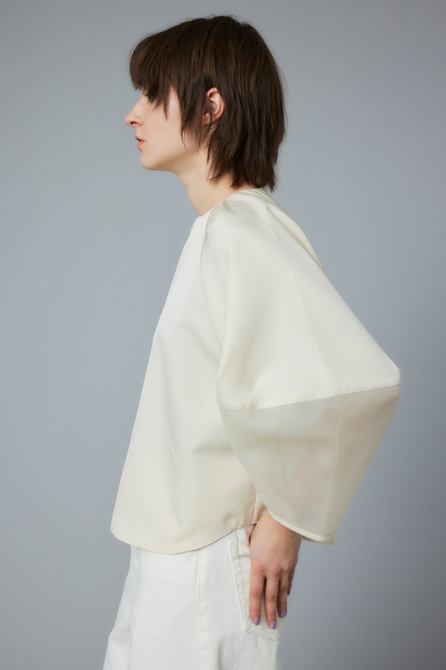 Volume sleeve docking blouse O/WHT FREE