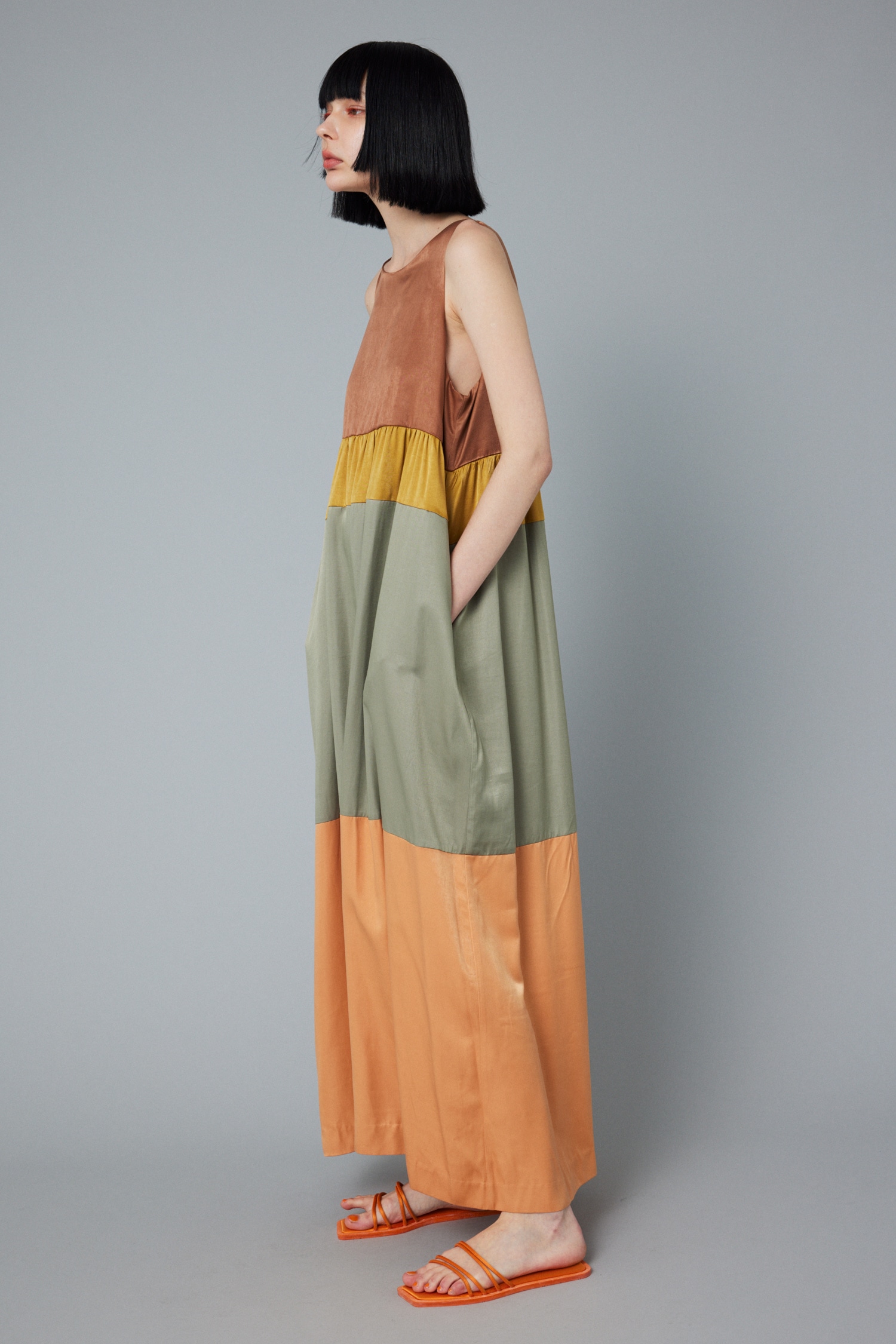 Color blocking dress 柄BRN FREE