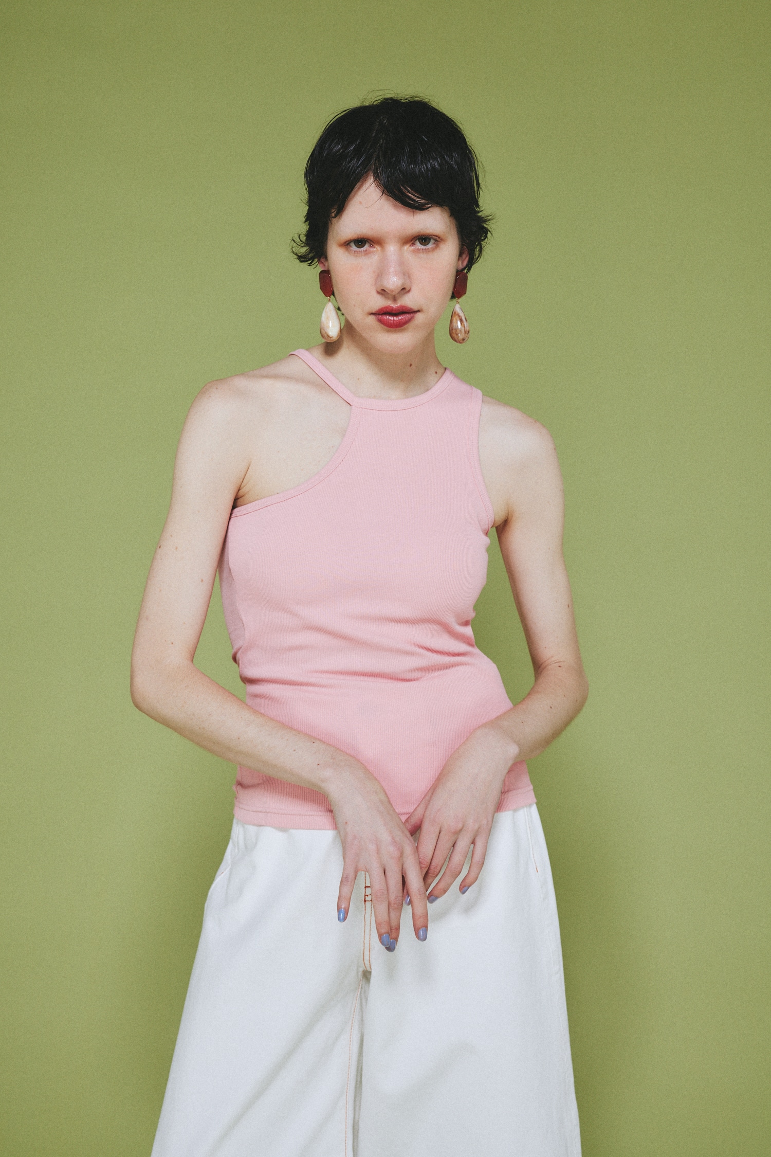 Asymmetry neck tank top L/PNK FREE