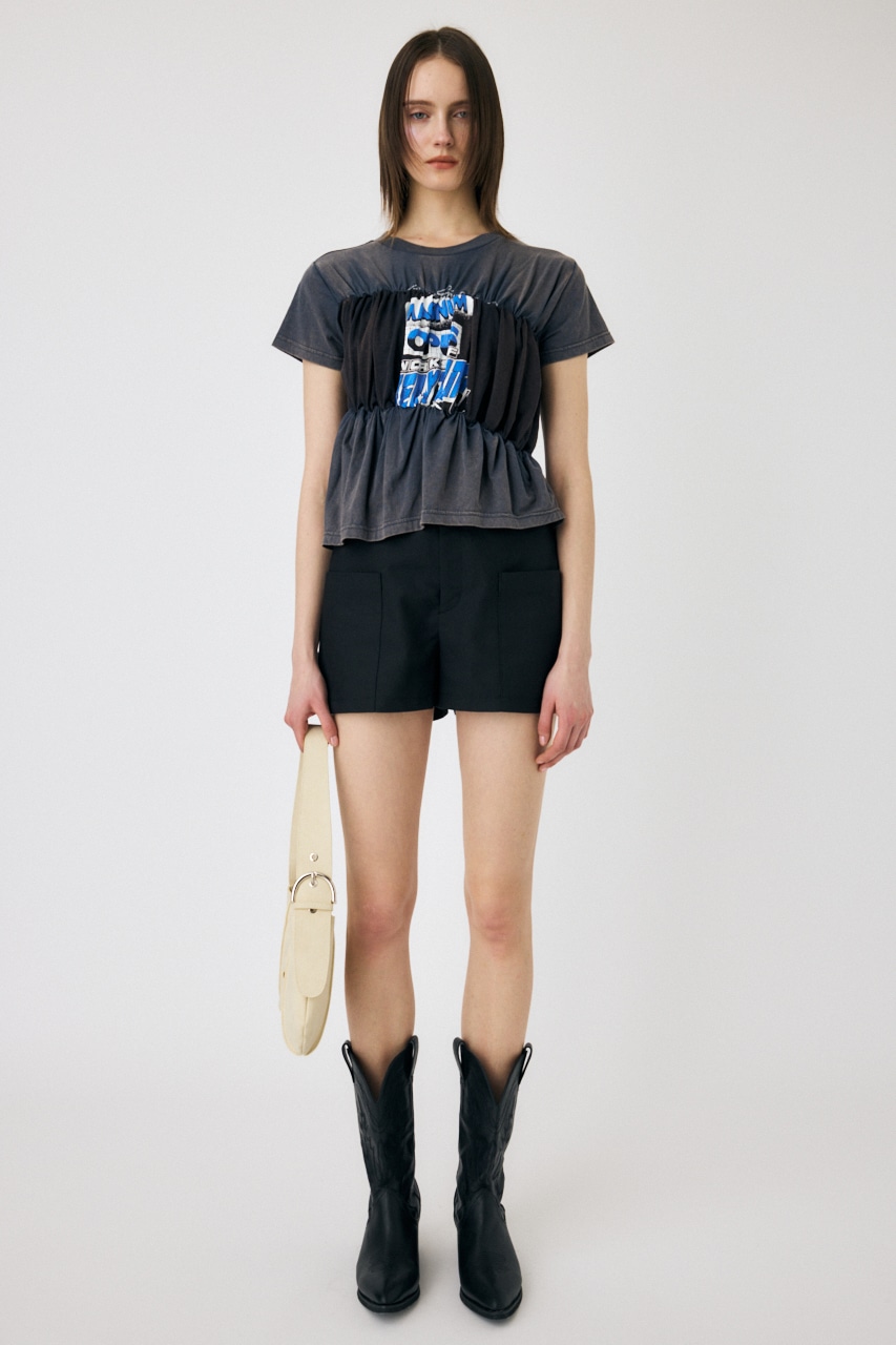 SHIRRING DOCKING Tシャツ L/BLK FREE