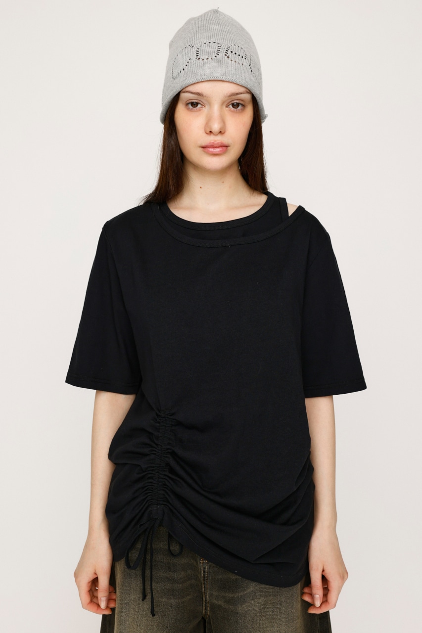 SLY | CROSS NECK SHIRRING HEM トップス (Tシャツ・カットソー(半袖 