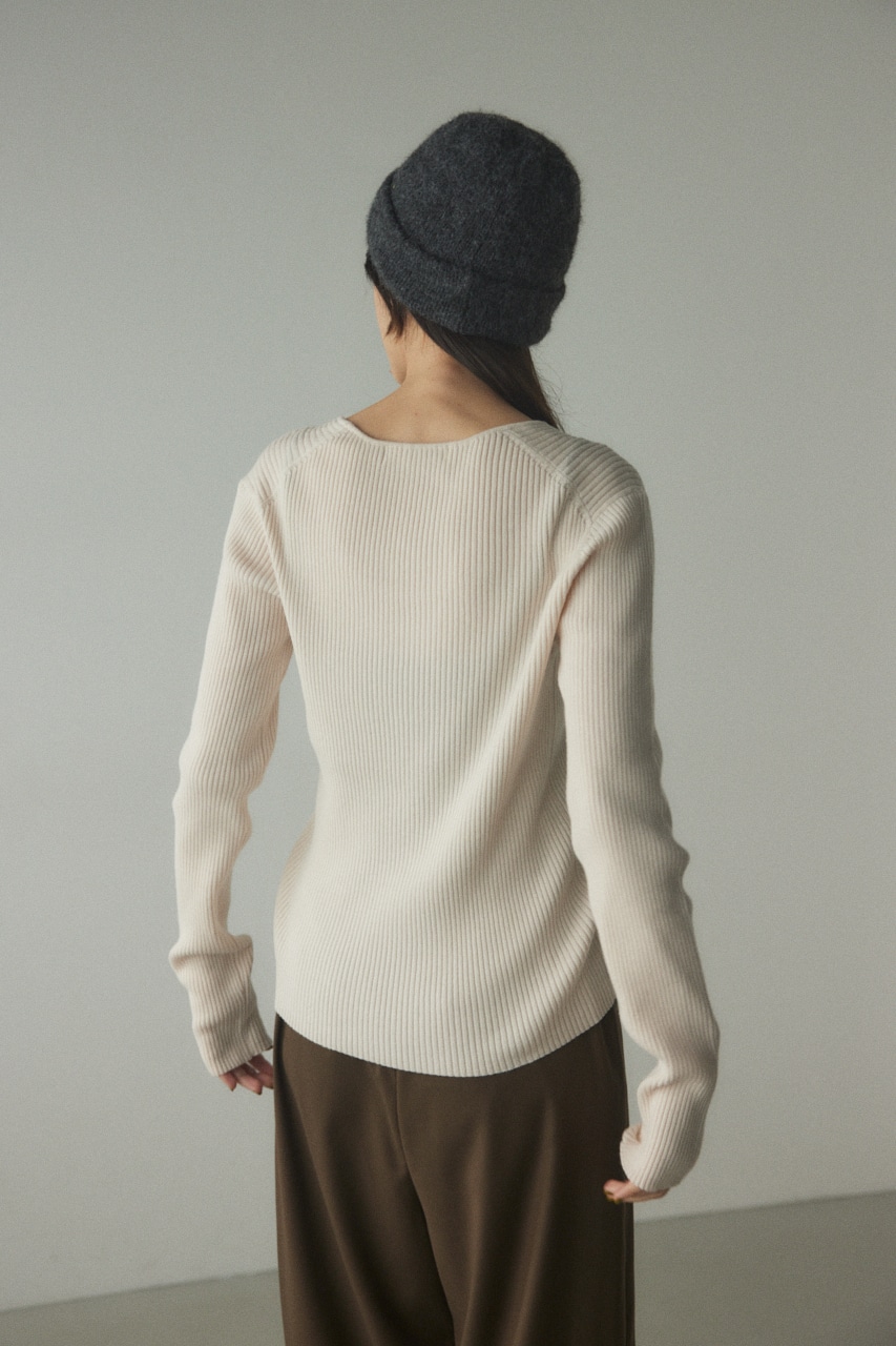 rib round neck wool tops O/WHT FREE