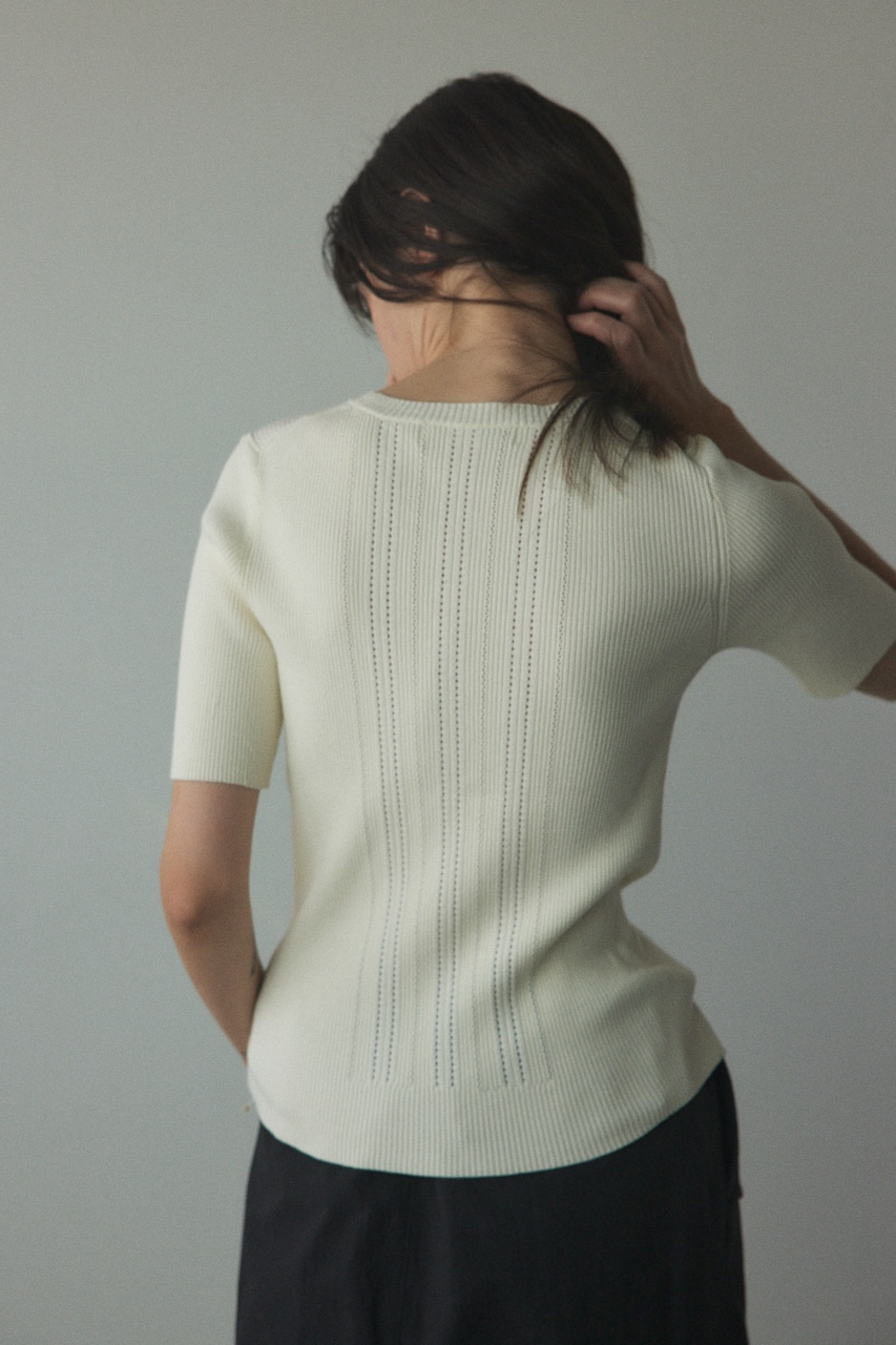 washable eyelet knitting tops O/WHT FREE