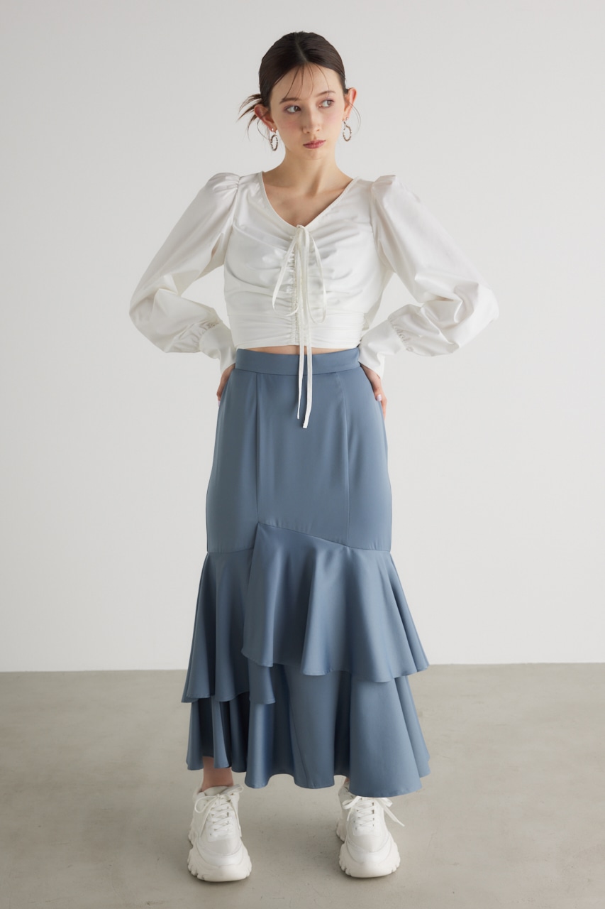 バックオープンギャザーデザイン TOP WHT FREE