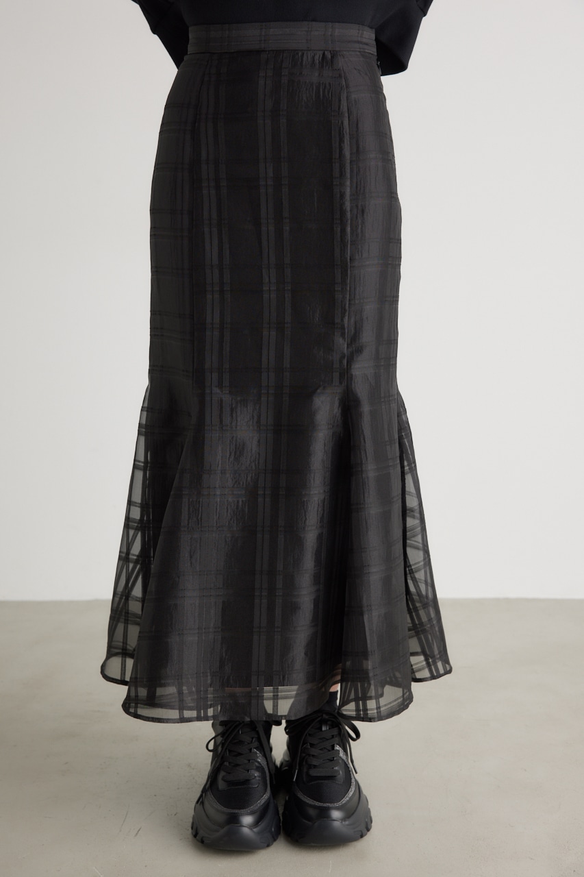 シアーチェックバックレースUPマーメイド SK BLK M