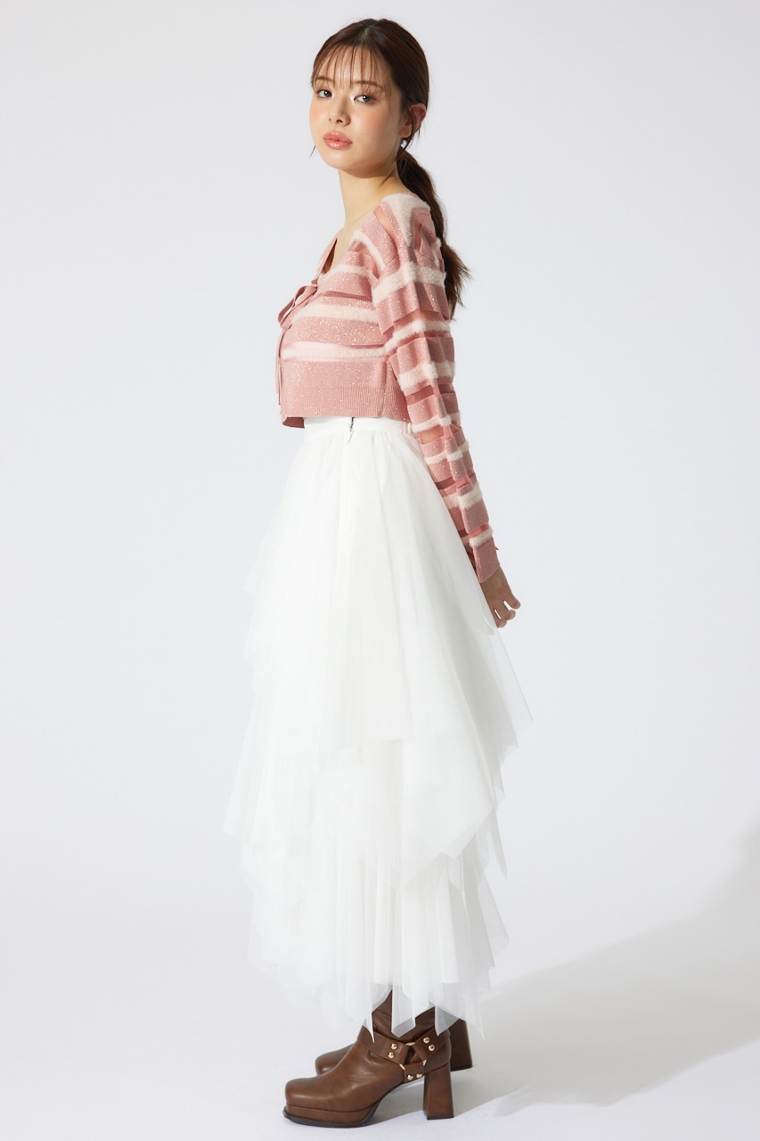 シアーボーダーニットカーディガン PNK FREE