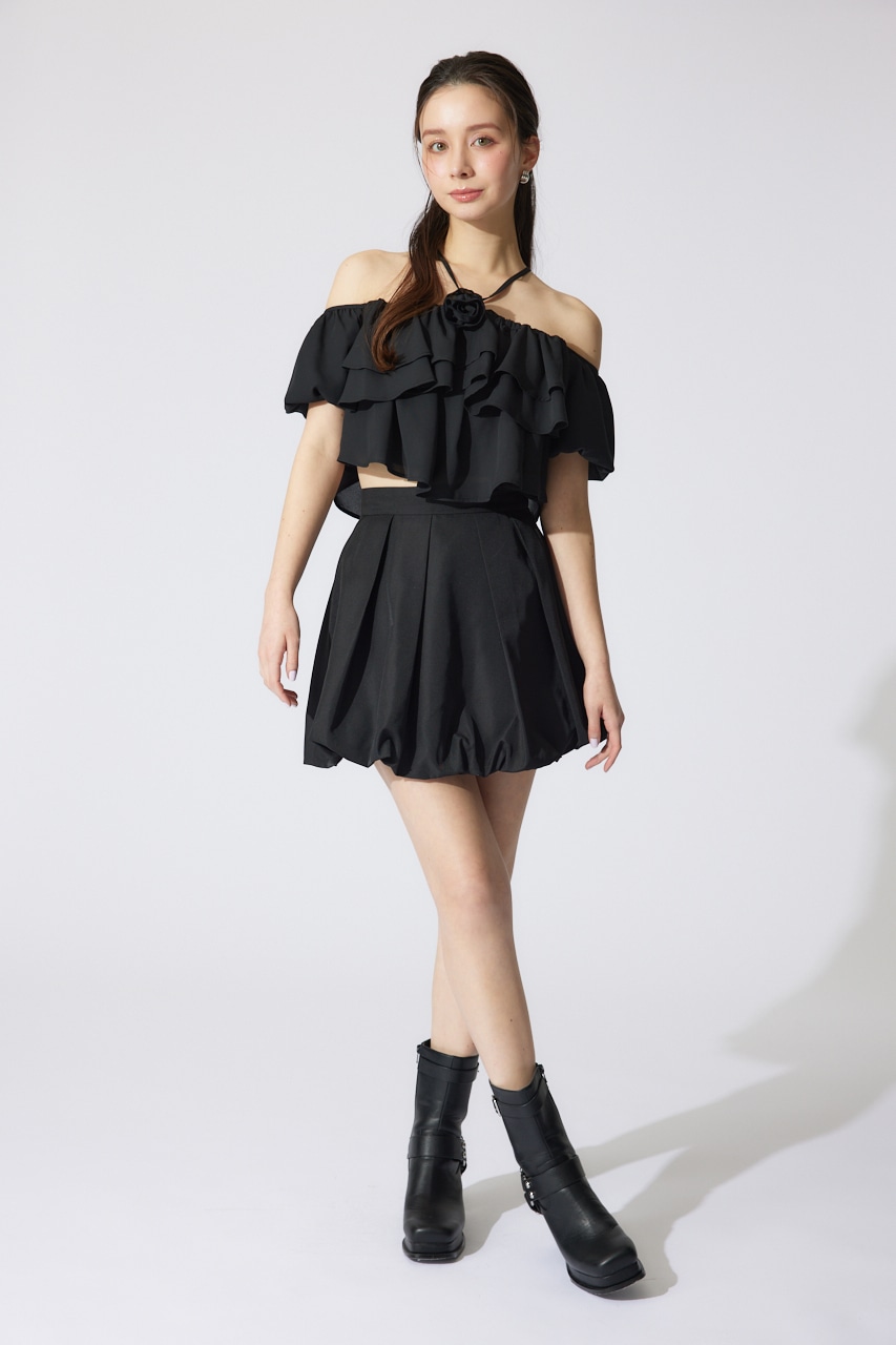 バルーンオフショルティアードブラウス BLK FREE