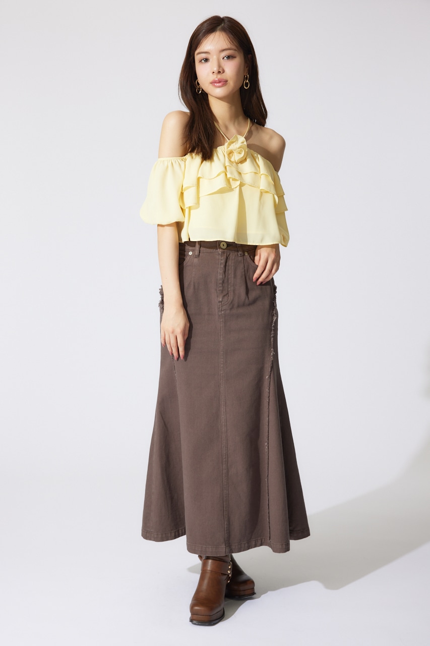 バルーンオフショルティアードブラウス L/YEL FREE