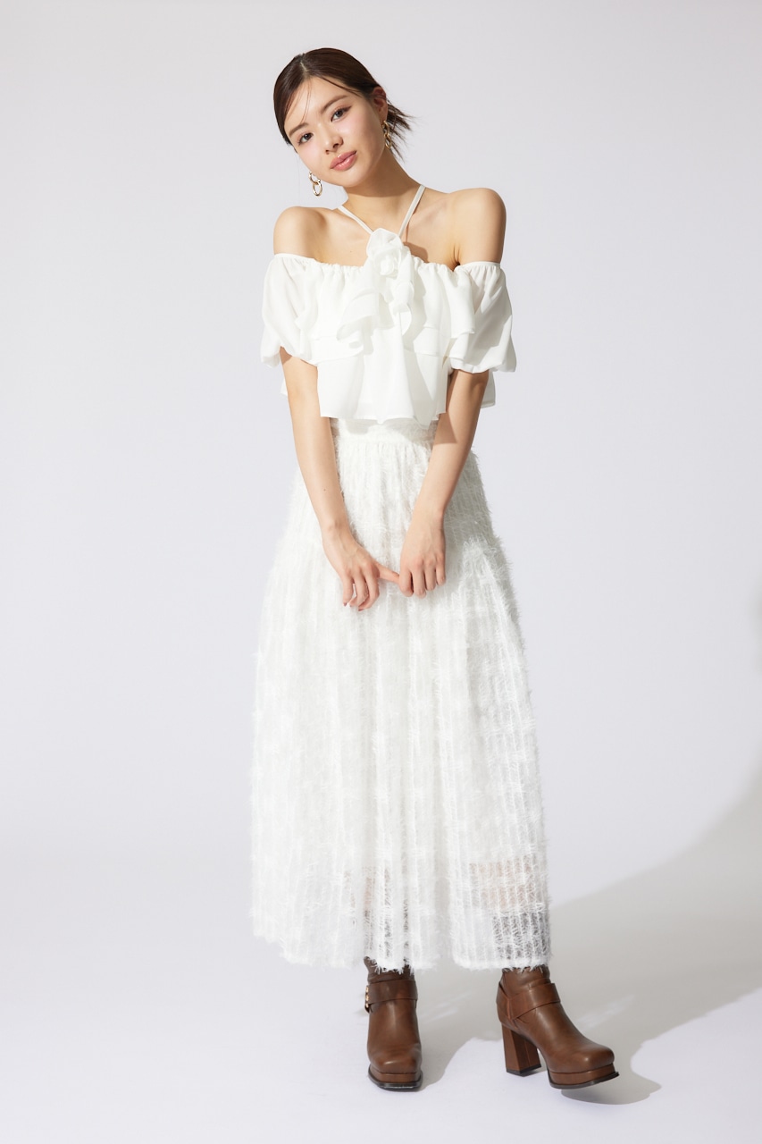 バルーンオフショルティアードブラウス WHT FREE