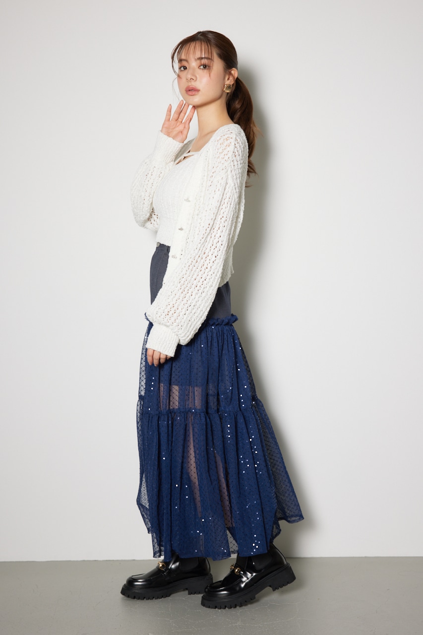 ビジューニットカーディガン WHT FREE