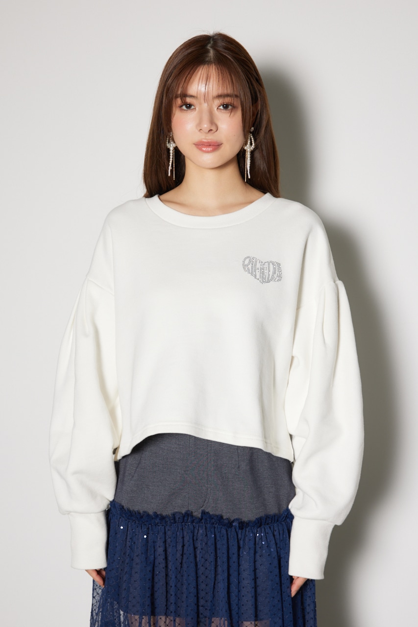 ラインストーンロゴスウェットトップス WHT FREE